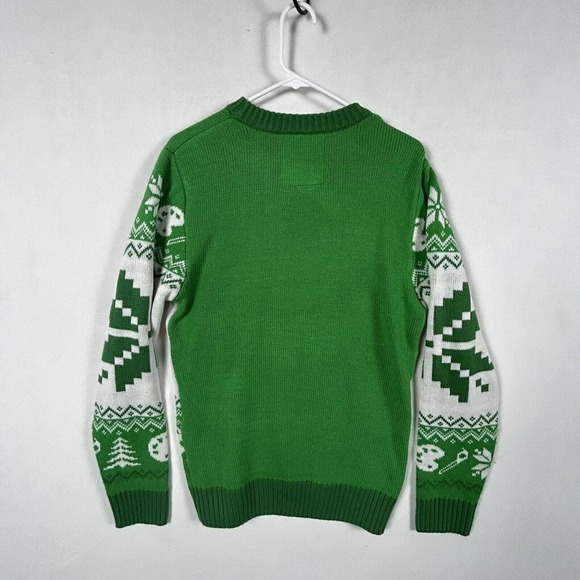 Bob Ross Men Green & White "Happy Trees" Holiday Fair Isle Sweater Size L Large - Picture 8 of 9